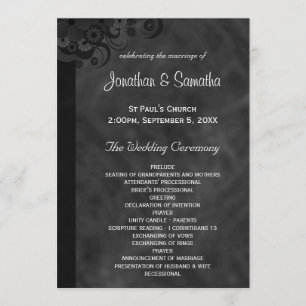 Noir Floral Chalkboard Programmes de mariage gothi