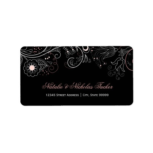 Noir floral de motif avec la tulipe - étiquettes