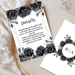 Noir Floral Gothique Mariage Détails Cartes