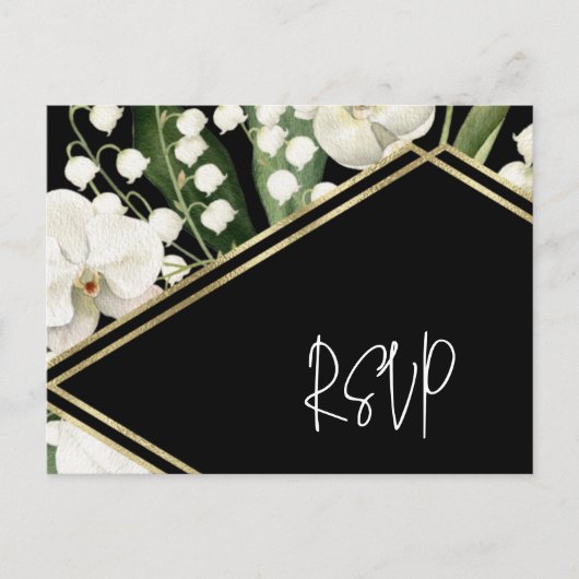 Noir floral mariage Lily Invitation classiques (Devant)