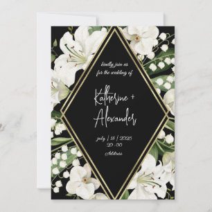 Noir floral mariage Lily Invitation classiques