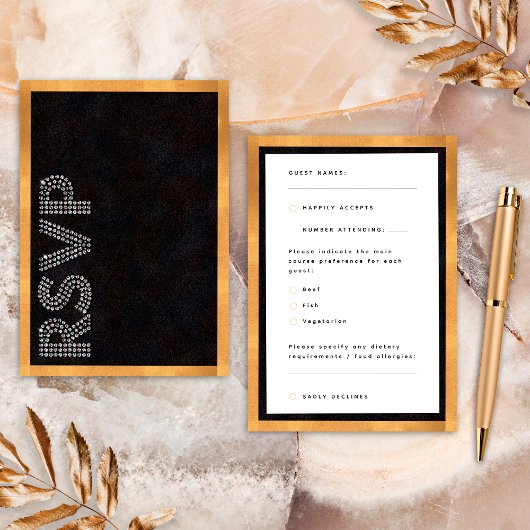 Noir Gold Luxueux Mariage RSVP Allergies alimentai