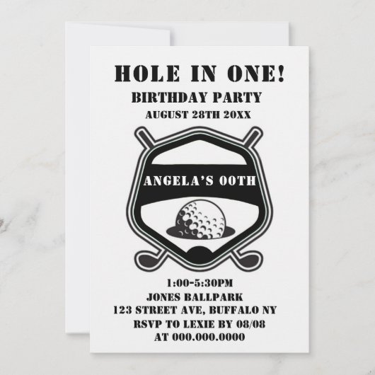 Noir Golf Thème Anniversaire Invitations (Devant)