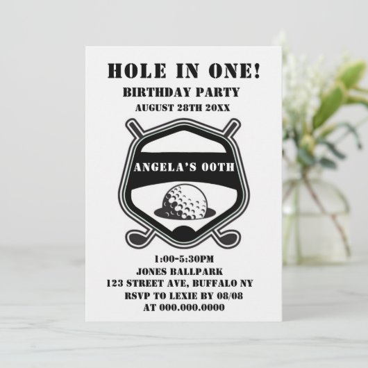 Noir Golf Thème Anniversaire Invitations (Debout devant)