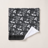 Noir gris blanc Élégant Feuille Florale Moderne (Gant de toilette)