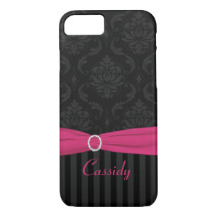 Noir gris rose Damask Coque iPhone 7 rayé