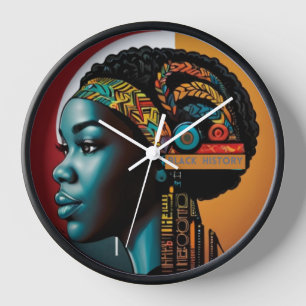 Noir Histoire mois mignon femme Mur Horloge