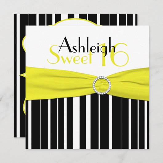 Noir, jaune, blanc sucré 16 Invitations FAUX Bling (Devant / Derrière)