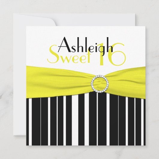 Noir, jaune, blanc sucré 16 Invitations FAUX Bling (Devant)
