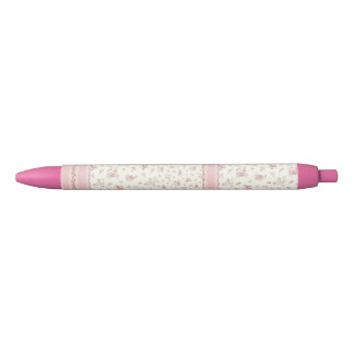 Noir Joli stylo floral rétractable vintage rose 