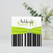 Noir, Lime, Blanc Sweet 16 Invitation FAUX Bling (Debout devant)