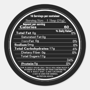 Noir Mini Lid Étiquette Honey valeur nutritive