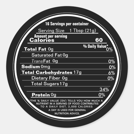 Noir Mini Lid Étiquette Honey valeur nutritive (Devant)