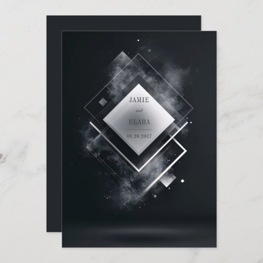 Noir minimal fumée Faire-part de mariage géométriq (Devant / Derrière)
