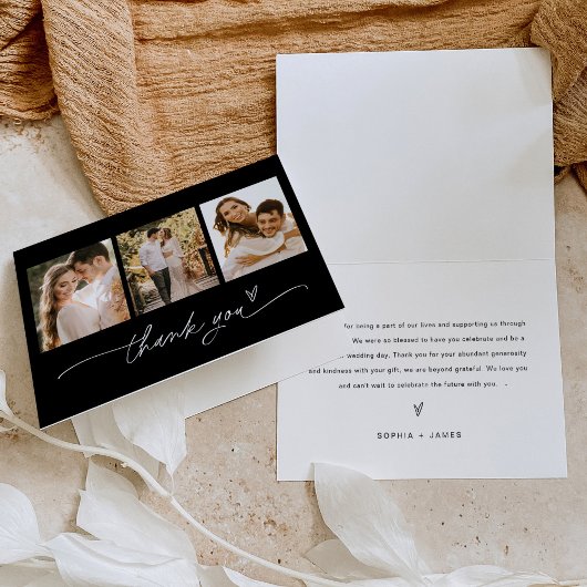 NOIR-minimalistische fotobruiloft - Hartelijk dank Bedankkaart