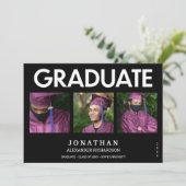 Noir moderne 4 photo Faire-part de graduation 3M (Debout devant)