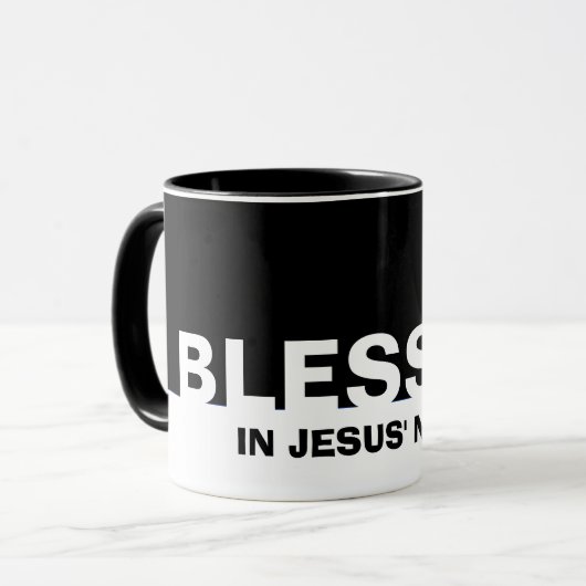 Noir Moderne BÉNÉFICIÉ Au Nom De Jésus Mug Chrétie (Devant gauche)