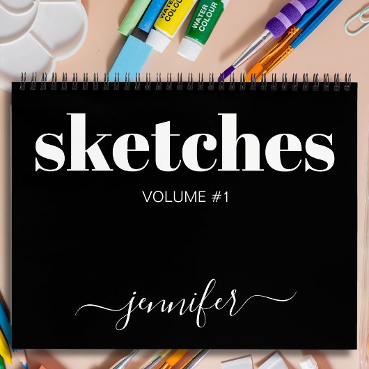 Noir moderne Blanc personnalisé Nom du carnet de n