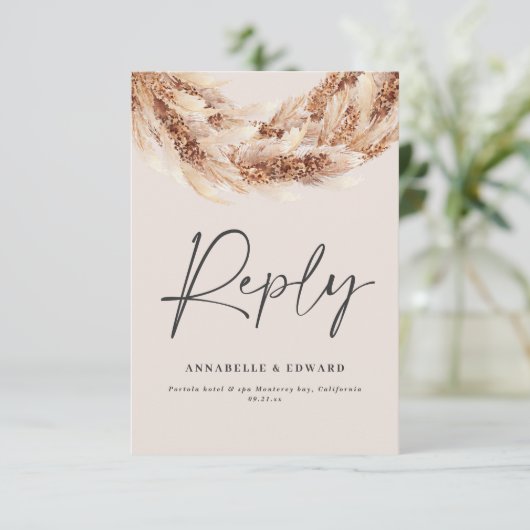 Noir moderne chic rustique pampas marié RSVP (Debout devant)