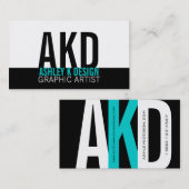 Noir moderne de cartes de visite de monogramme (Devant / Derrière)