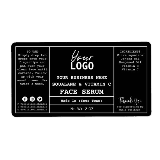 Noir moderne Étiquette du sérum (Devant)