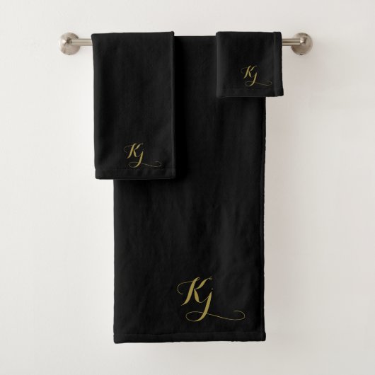 Noir Moderne Monogramme Or Initiales Script (En situation)
