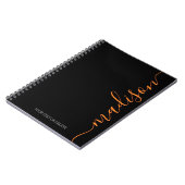 Noir moderne Nom orange Monogramme Carnet initial (Côté gauche)