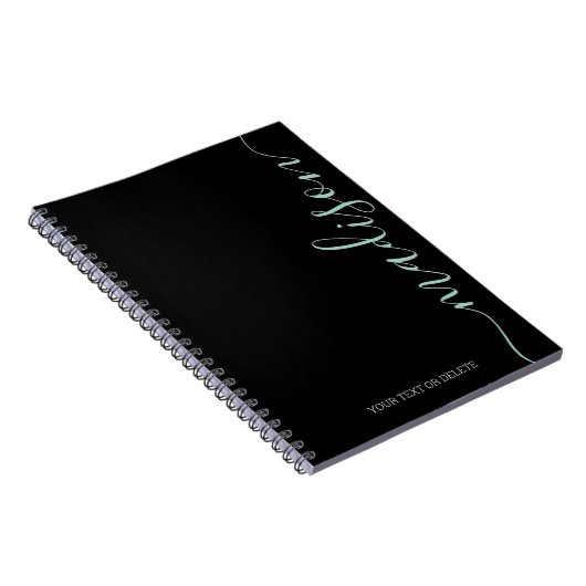 Noir moderne Nom vert Monogramme Carnet initial (Côté Droit)