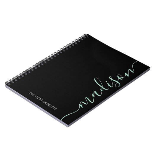 Noir moderne Nom vert Monogramme Carnet initial (Côté gauche)