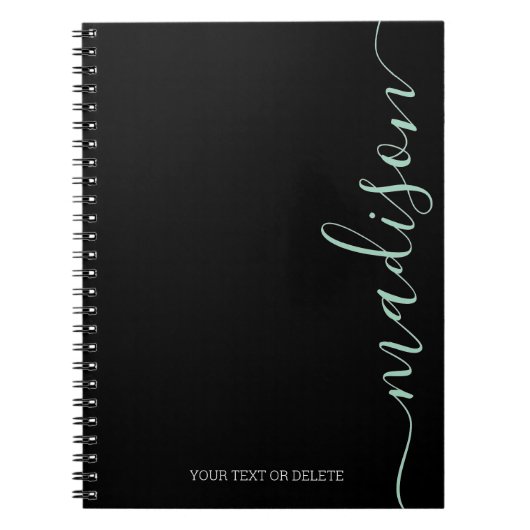 Noir moderne Nom vert Monogramme Carnet initial (Devant)