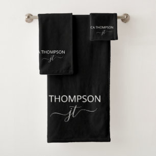 Noir moderne Simple Script Girl Monogramme Nom