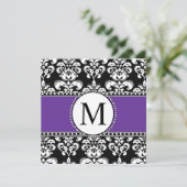 Noir Monogramme de mariage Invitations Violet (Debout devant)