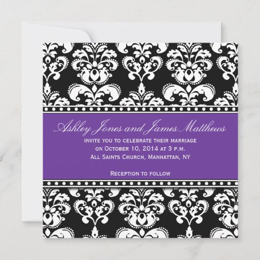 Noir Monogramme de mariage Invitations Violet (Dos)