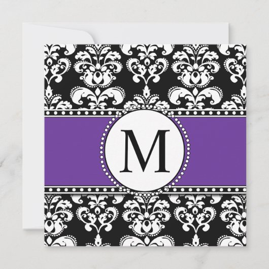 Noir Monogramme de mariage Invitations Violet (Devant)