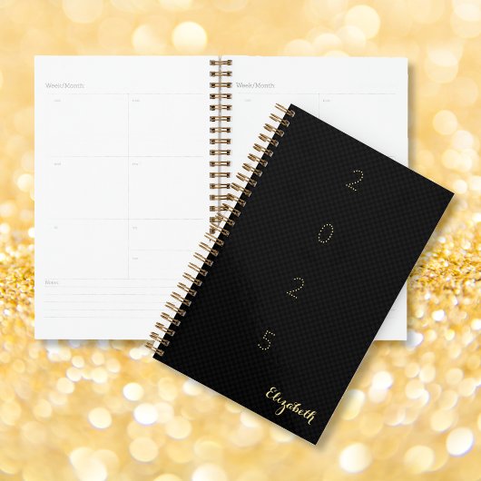 Noir monogrammé Gold hebdomadaire Mois 2025 Planif