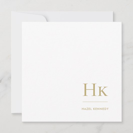 Noir Monogramme Or Simple Élégant Carte pour notes (Devant)