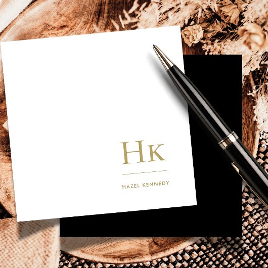 Noir Monogramme Or Simple Élégant Carte pour notes