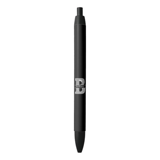 Noir Monogramme personnalisé Silver Initial B Nom Stylo (devant Vertical)