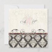 Noir 'n blanc Damask (rose) Faire-part de mariage (Devant)