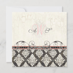 Noir 'n blanc Damask (rose) Faire-part de mariage