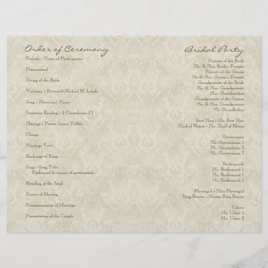 Noir n Crème Rouge Tulipe Damas - Programme de mar (Dos)