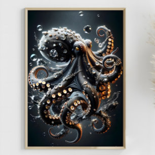 Noir Octopus Fantasy Donkere Squid Surrealistische Poster