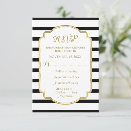 Noir or et blanc stries mariage RSVP (Debout devant)