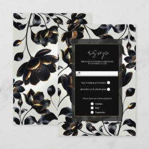 Noir & Or Floral Greige Élégant RSVP de Mariage