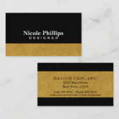 Noir & Or Foil Confetti Chic Carte de visite (Devant / Derrière)