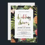 Noir & Or | Invitation Wedding shower d'été<br><div class="desc">Cette unique invitation à la douche tropicale nuptiale présente un magnifique motif de fleurs tropicales avec une typographie élégante.</div>