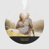 Noir & Or Moderne Premier ornement photo de Noël (dos)