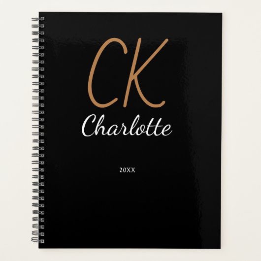 Noir or monogramme initiales nom 2025 planificateu (Devant)