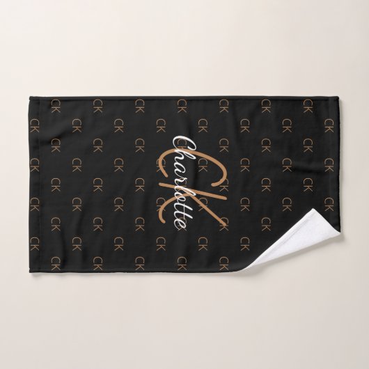 Noir or monogramme initiales nom script élégant (Serviette à main)