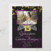 Noir, Or, Violet Quinceanera Tiara Invitation (Devant)
